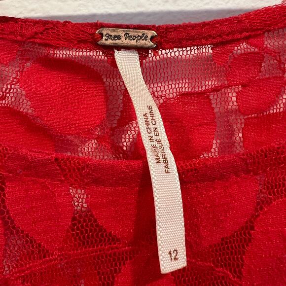 Free People Red Lace Skater Dress | Women's Size 12 - Picture 5 of 10